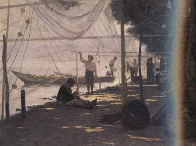 Fishermen Mending Their Fishing Nets (nn02), Francois Bocion
